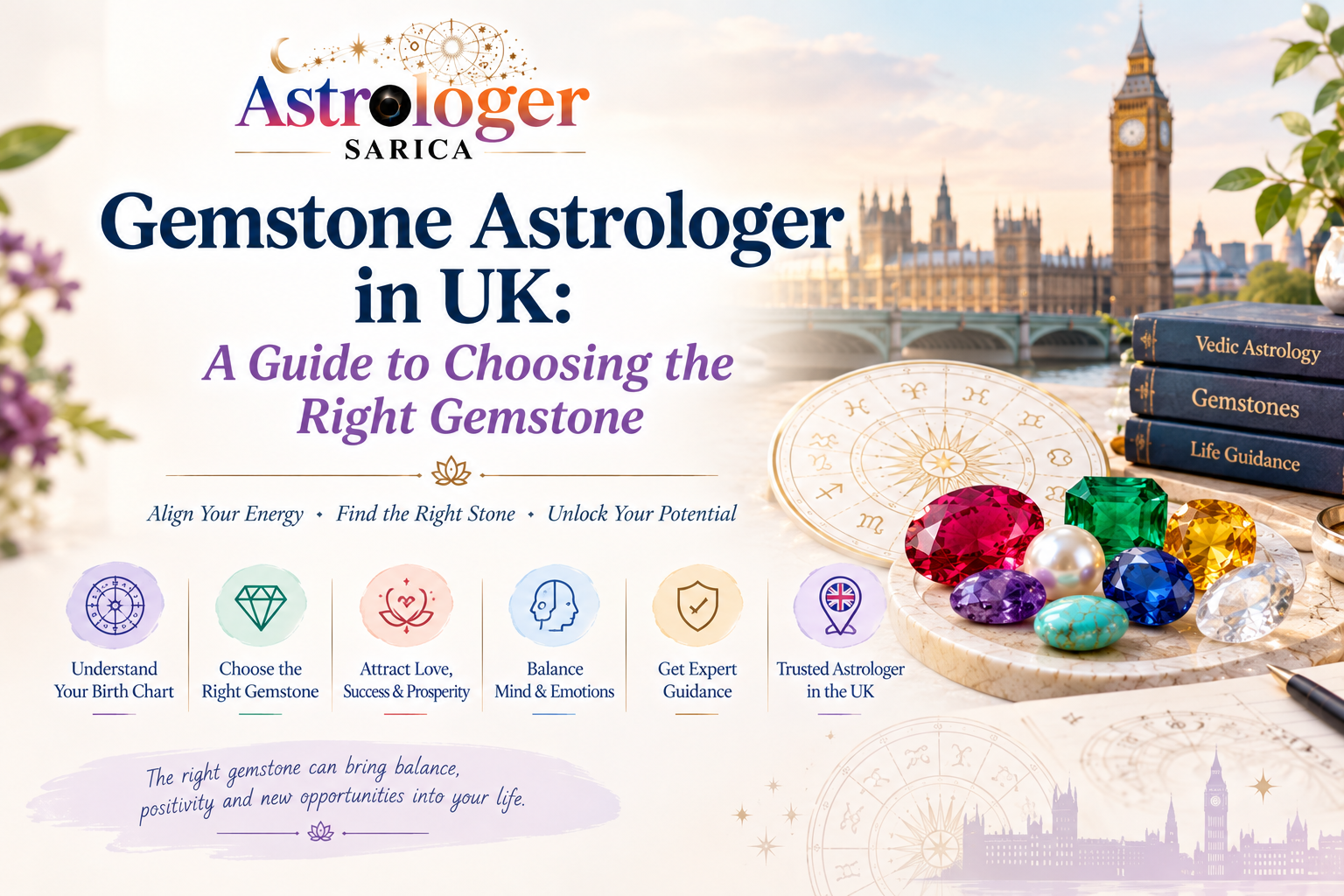 Ruby, pearl and emerald gemstones for a Vedic astrology gemstone consultation in the UK