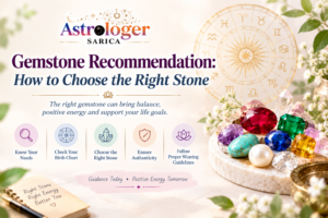 Gemstone recommendation guide featuring gemstones traditionally associated with Vedic astrology
