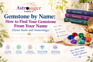 Gemstones placed beside a name written on paper to find a gemstone by name