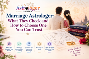 Marriage astrologer studying a kundli birth chart during an online consultation