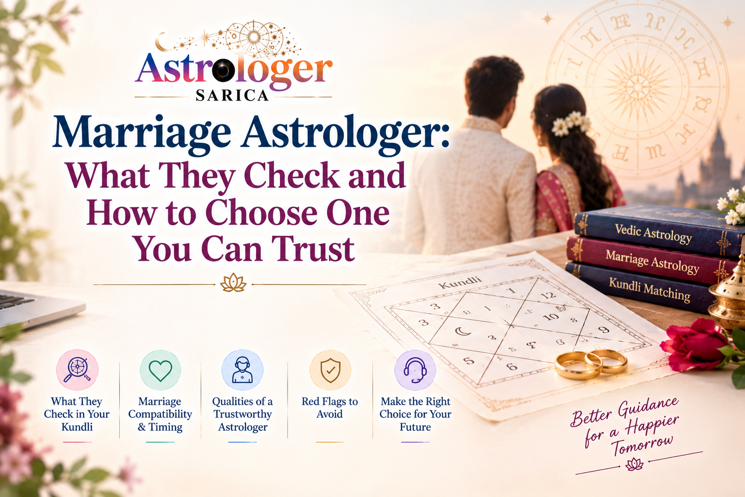 Marriage astrologer studying a kundli birth chart during an online consultation